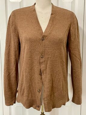 Express Oversized Merino Wool Camel Brown Button-Front V-Neck Cardigan